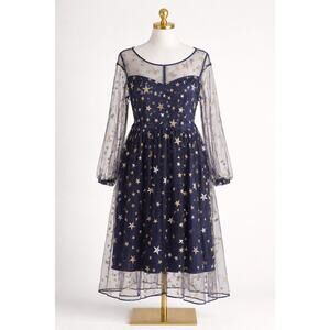 Bloomchic Plus Size 18-20/2X Blue Gold Silver Glitter Star Sweetheart Maxi Dress